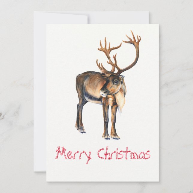 Tarjeta Festiva Acuarela Caribú Pintada A Mano De navidades (Anverso)
