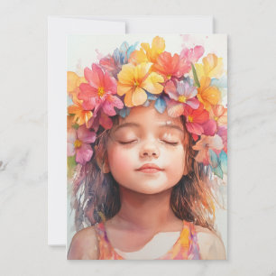 Tarjeta Festiva Acuarela Chica hawaiano brillante floral en blanco