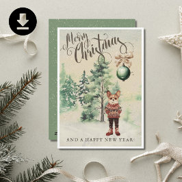 Tarjeta Festiva Acuarela Chihuahua Chi Perro Retro Vintage