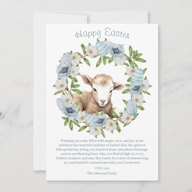 Tarjeta Festiva Acuarela Cordero de Pascua Personalizada (Anverso)