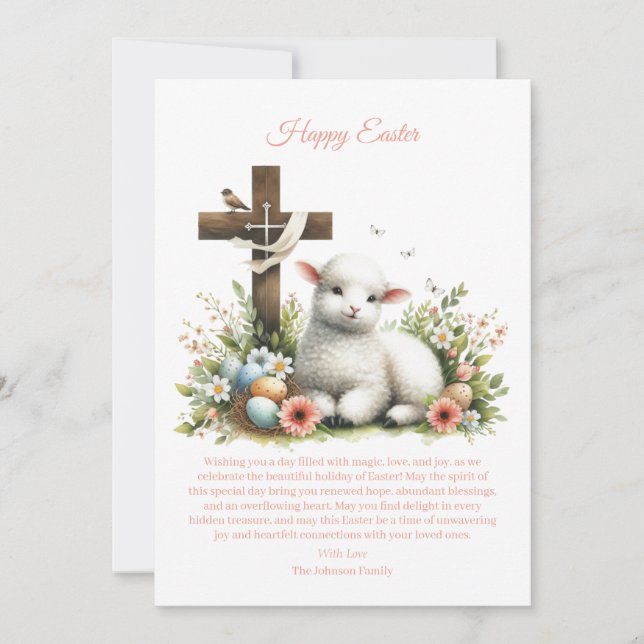 Tarjeta Festiva Acuarela Cordero de Pascua Personalizada (Anverso)