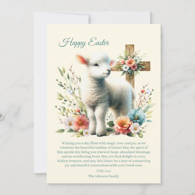 Tarjeta Festiva Acuarela Cordero de Pascua Personalizada (Anverso)