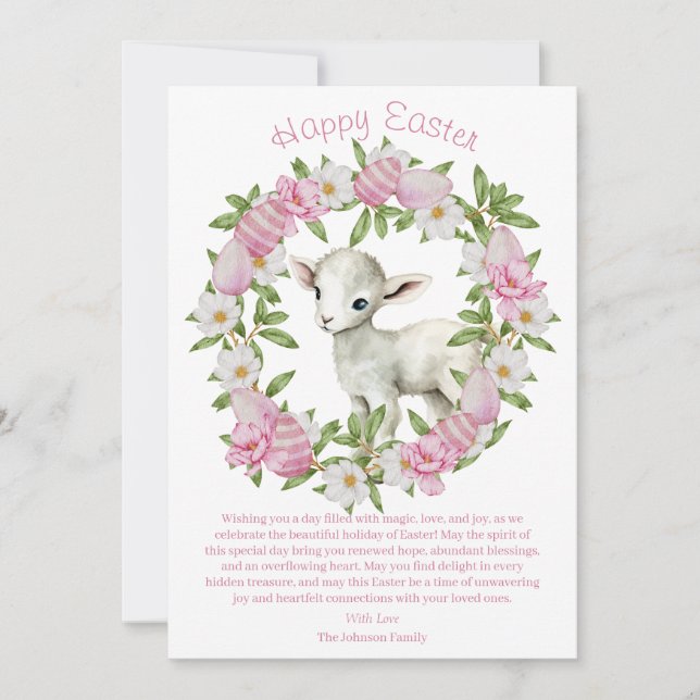 Tarjeta Festiva Acuarela Cordero de Pascua Personalizada (Anverso)