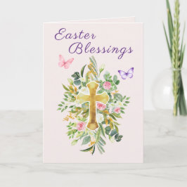Tarjeta Festiva Acuarela Cruces Florales Bendiciones de Pascua Esc