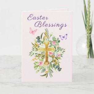Tarjeta Festiva Acuarela Cruces Florales Bendiciones de Pascua Esc