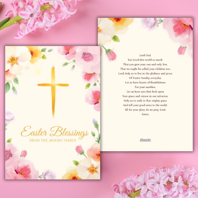 Tarjeta Festiva Acuarela Cruz Católica Bendiciones Pascuales Oraci (Watercolor Catholic Cross Easter Blessings Prayer Holiday Card)