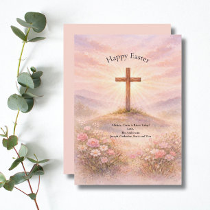 Tarjeta Festiva Acuarela Cruz de Madera Aleluya Feliz Pascua