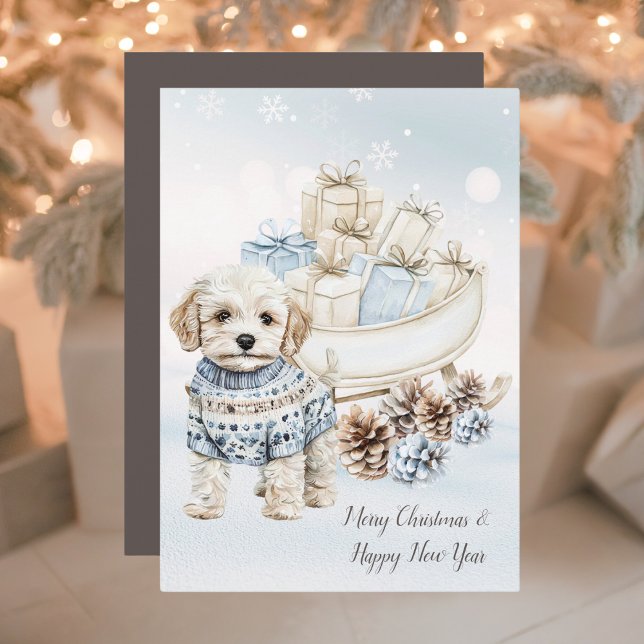 Tarjeta Festiva Acuarela Cuta y Acogedor Perro Blanco Feliz (Subido por el creador)