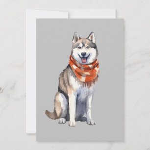 Tarjeta Festiva Acuarela Cute Perro Husky Siberiano