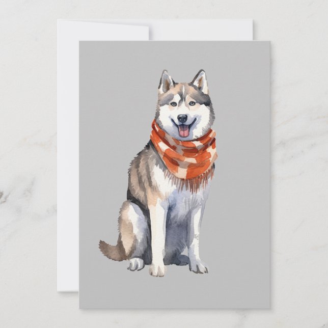 Tarjeta Festiva Acuarela Cute Perro Husky Siberiano (Anverso)