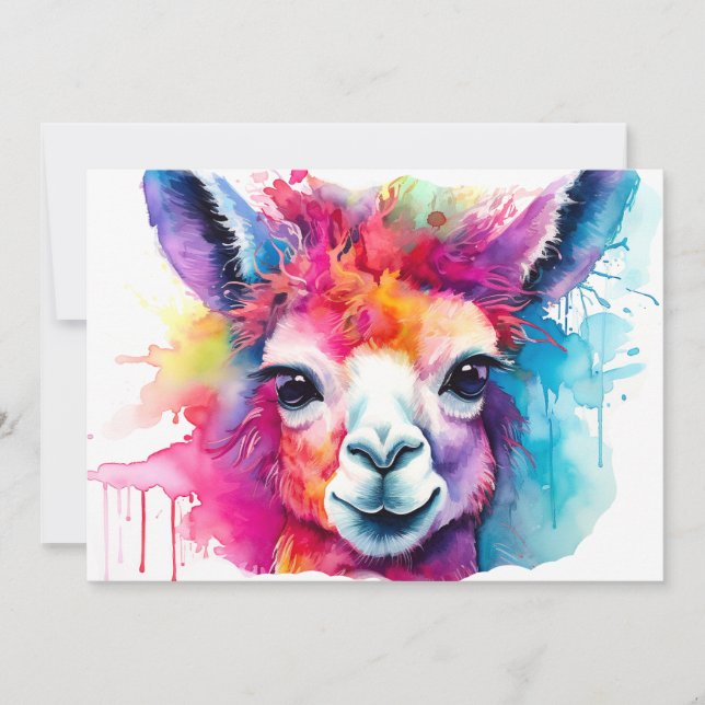 Tarjeta Festiva Acuarela de Alpaca #217 (Anverso)