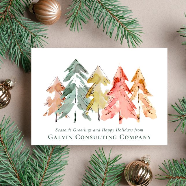 Tarjeta Festiva Acuarela De Árbol De Pino Corporativo (Spread the joy of the season and strengthen business relationships with our elegant holiday card)