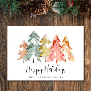 Tarjeta Festiva Acuarela De Árbol De Pino navidades