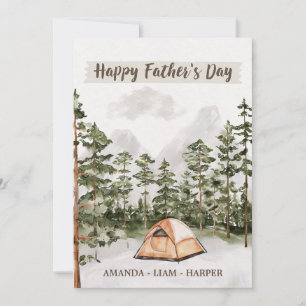 Tarjeta Festiva Acuarela de Camping en la Naturaleza Día del Padre