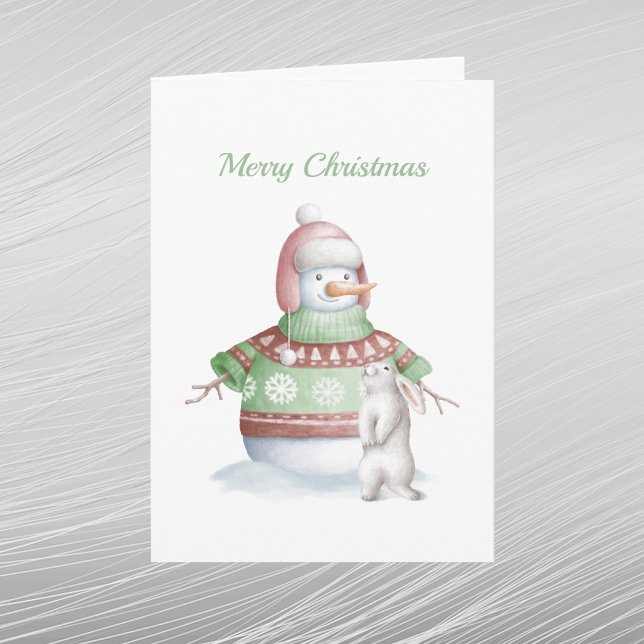 Tarjeta Festiva Acuarela de Conejo de Nieve navidades (Subido por el creador)