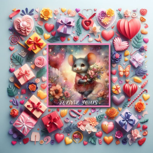 Tarjeta Festiva Acuarela de corazón rojo Valentine Ratón cristiano (Subido por el creador)