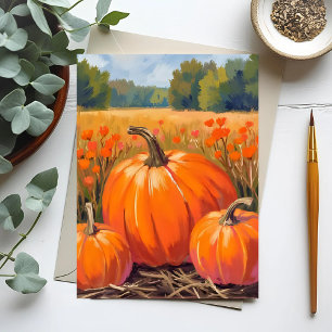 Tarjeta Festiva Acuarela de follaje de otoño de calabaza