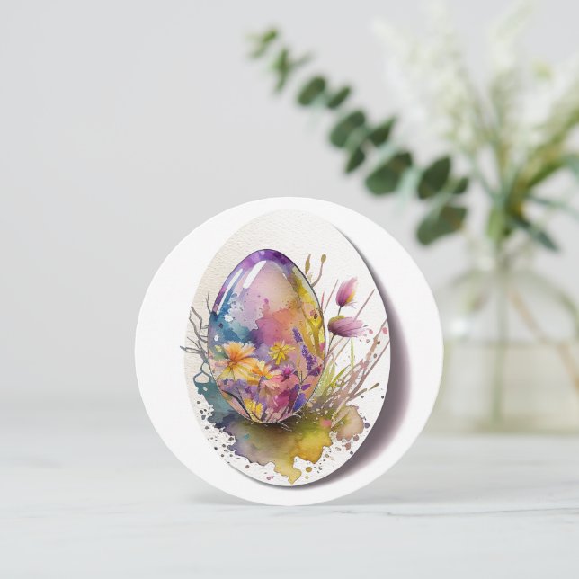 Tarjeta Festiva Acuarela de huevo de Pascua (Anverso de pie)