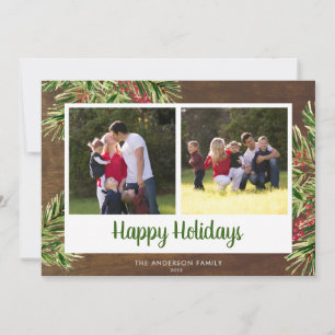 Tarjeta Festiva Acuarela De Madera Rusa Pine 2 Foto Felices Fiesta