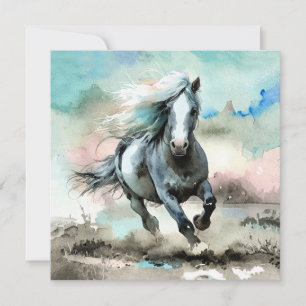 Tarjeta Festiva Acuarela de majestuoso caballo de tiro