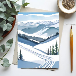 Tarjeta Festiva Acuarela de montaña de esquí