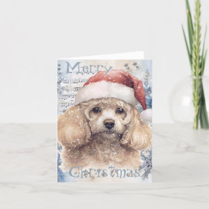 Tarjeta Festiva Acuarela de Navidades de invierno de perro cangrej
