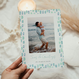 Tarjeta Festiva Acuarela de Seaglass Foto Mínima Moderna En La C
