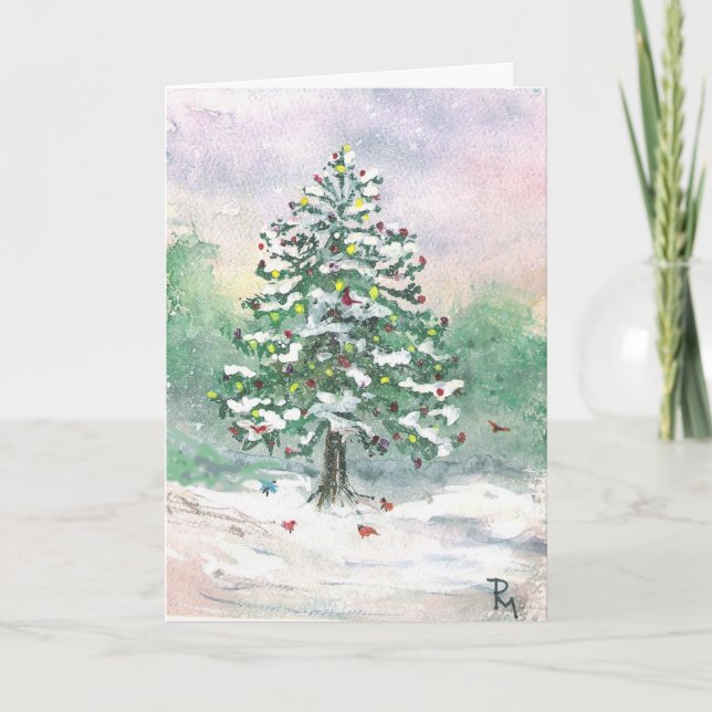Tarjeta Festiva acuarela de vacaciones para navidades (Anverso)