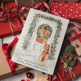 Tarjeta Festiva Acuarela de vacaciones Snowowage Golden Retriever