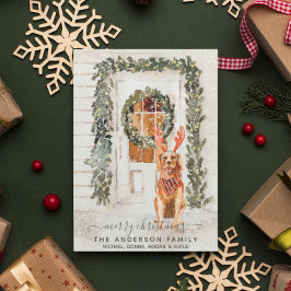 Tarjeta Festiva Acuarela de vacaciones Snowowage Golden Retriever
