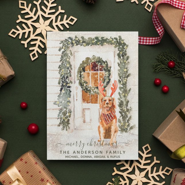 Tarjeta Festiva Acuarela de vacaciones Snowowage Golden Retriever (Subido por el creador)