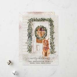 Tarjeta Festiva Acuarela de vacaciones Snowowage Golden Retriever