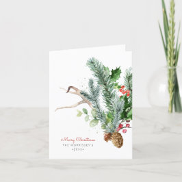 Tarjeta Festiva Acuarela de Vegetación Invernal Saludo