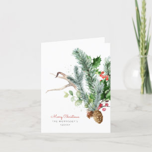 Tarjeta Festiva Acuarela de Vegetación Invernal Saludo
