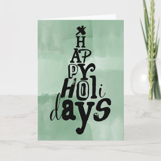 Tarjeta Festiva Acuarela del árbol de vacaciones feliz (Anverso)