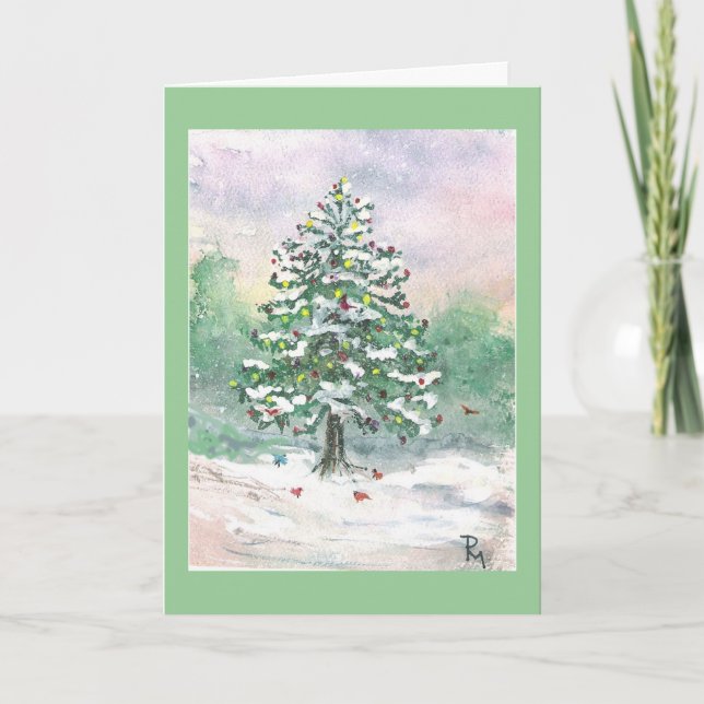 Tarjeta Festiva " Acuarela del navidad" de los "pájaros (Anverso)