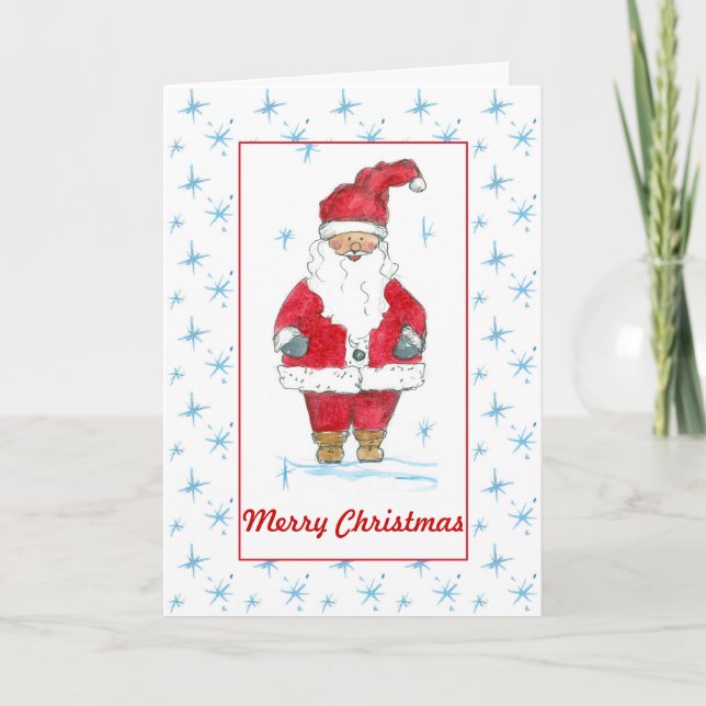 Tarjeta Festiva Acuarela del rojo de Papá Noel de las Felices (Anverso)