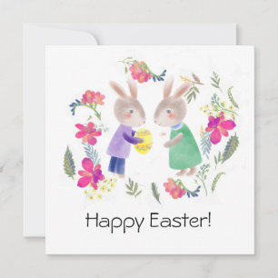 Tarjeta Festiva Acuarela delicada conejo de Pascua y huevo