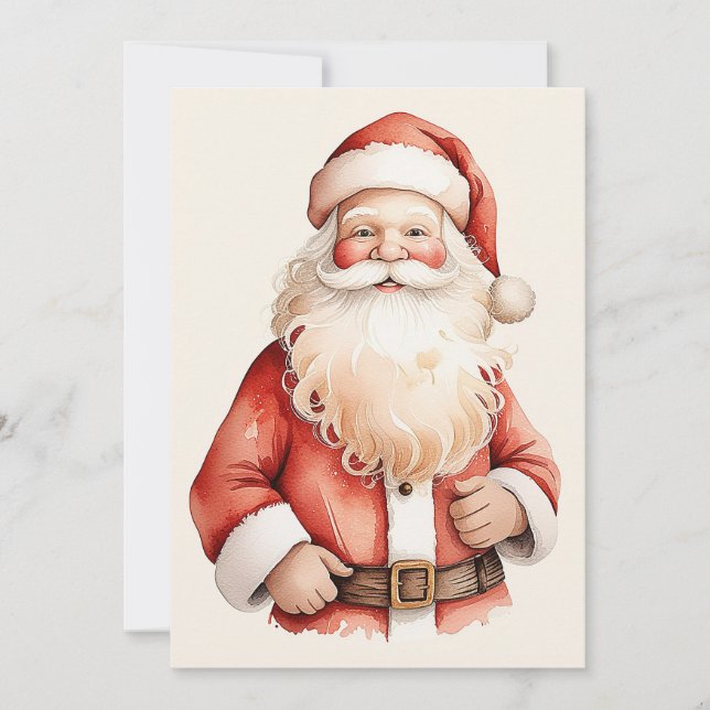 Tarjeta Festiva Acuarela Elegante Clásico Retro Santa Claus (Anverso)