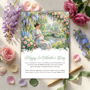 Tarjeta Festiva Acuarela Embarazada Feliz 1er Día de la Madre