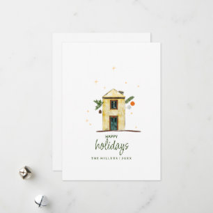 Tarjeta Festiva Acuarela Felices Fiestas Casa No-foto