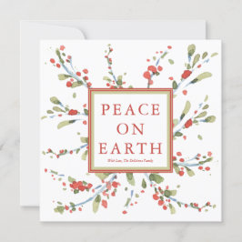 Tarjeta Festiva Acuarela Festiva Bayas Rojas Vegetación de Inviern