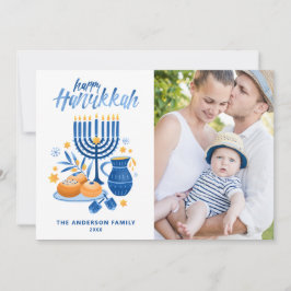 Tarjeta Festiva Acuarela festiva Menorah Happy Hanukkah Photo