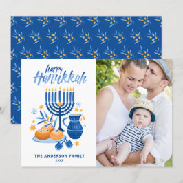 Tarjeta Festiva Acuarela festiva Menorah Happy Hanukkah Photo
