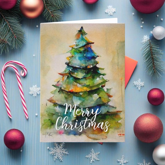 Tarjeta Festiva Acuarela festiva Merry Árbol navideño artístico (Subido por el creador)