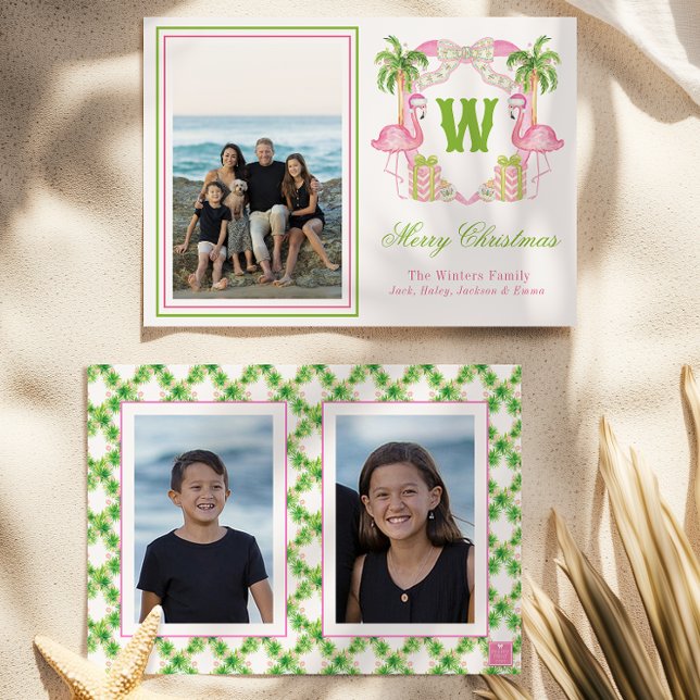 Tarjeta Festiva Acuarela Flamingo Rosa Monograma Foto Escudo (Subido por el creador)