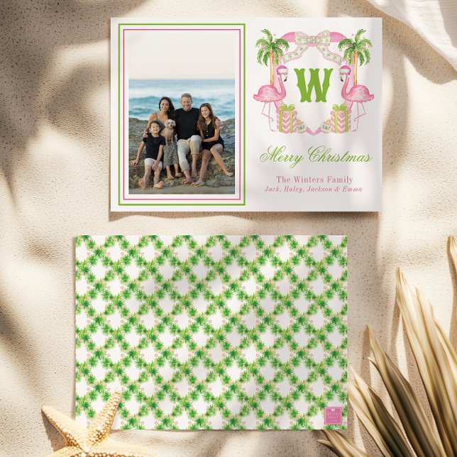 Tarjeta Festiva Acuarela Flamingo Rosa Monograma Foto Escudo (Subido por el creador)