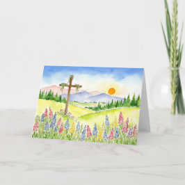 Tarjeta Festiva Acuarela Flor de Montaña Cruz 5 Pascua