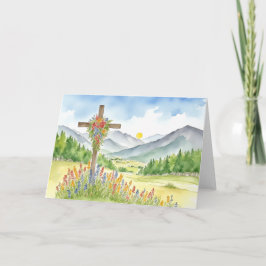 Tarjeta Festiva Acuarela Flor Silvestre Cruz de Montaña 4 Pascua