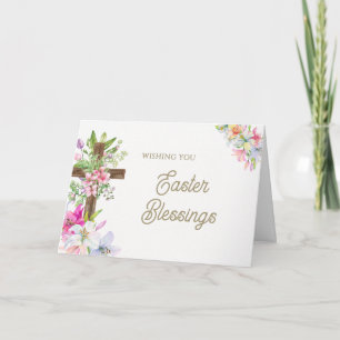 Tarjeta Festiva Acuarela floral cruz bendiciones religiosas de Pas